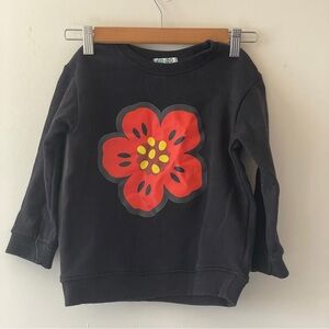 Kenzo Boke flower red poppy pullover crew neck black cotton girls unisex Paris m
